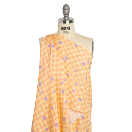 Hands Viscose Jacquard Print - Peach Floral Checkerboard - Mood Exclusive Dippin' Disco