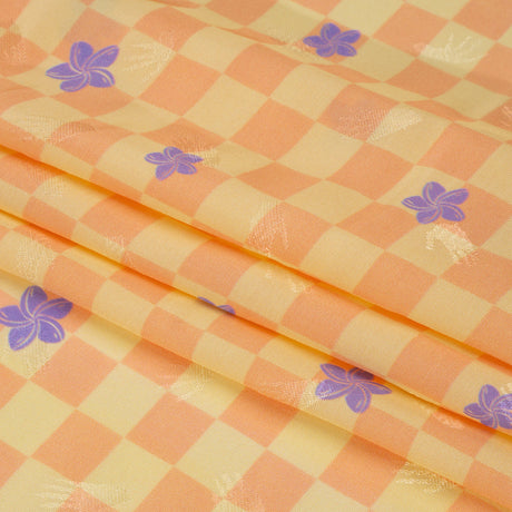Hands Viscose Jacquard Print - Peach Floral Checkerboard - Mood Exclusive Dippin' Disco