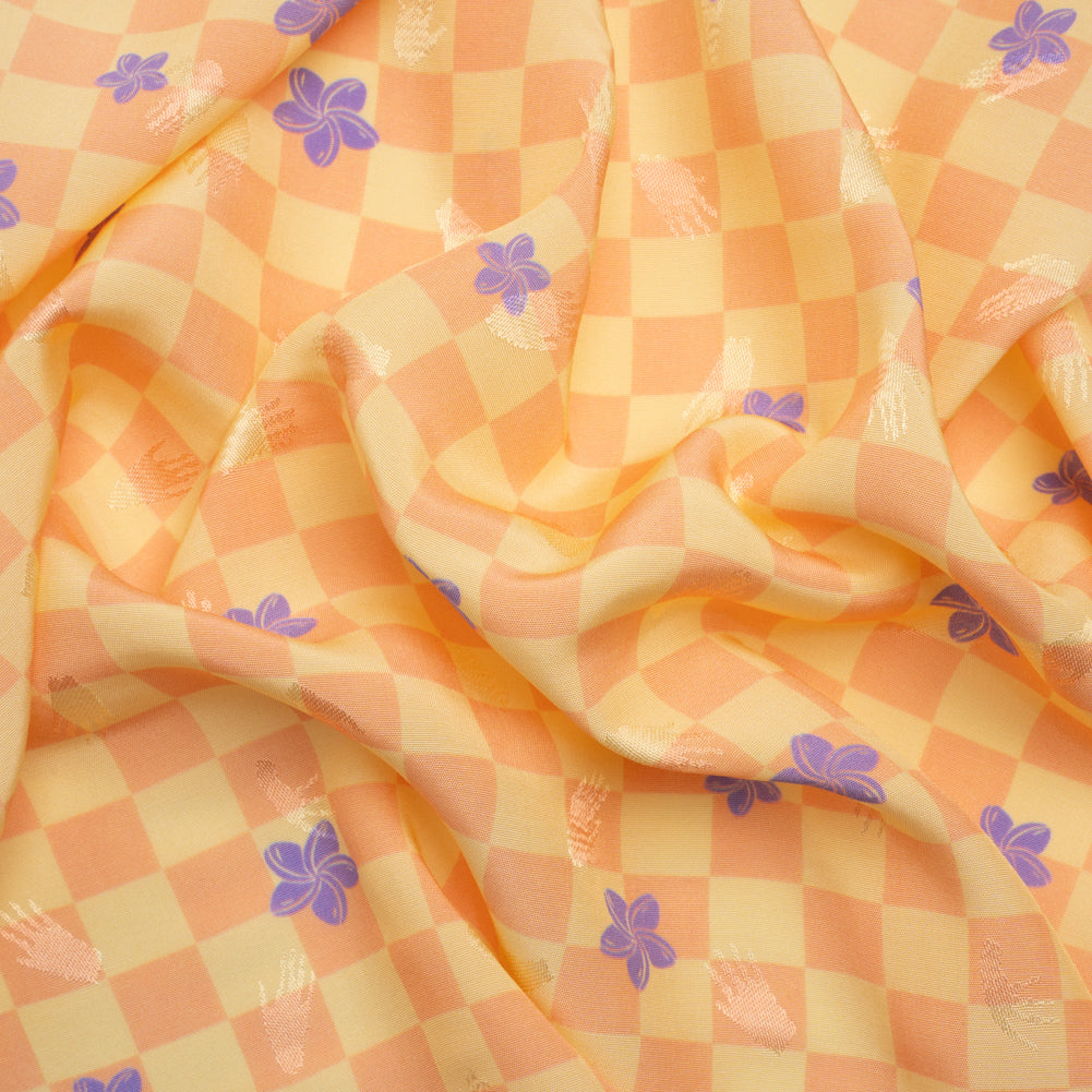 Hands Viscose Jacquard Print - Peach Floral Checkerboard - Mood Exclusive Dippin' Disco