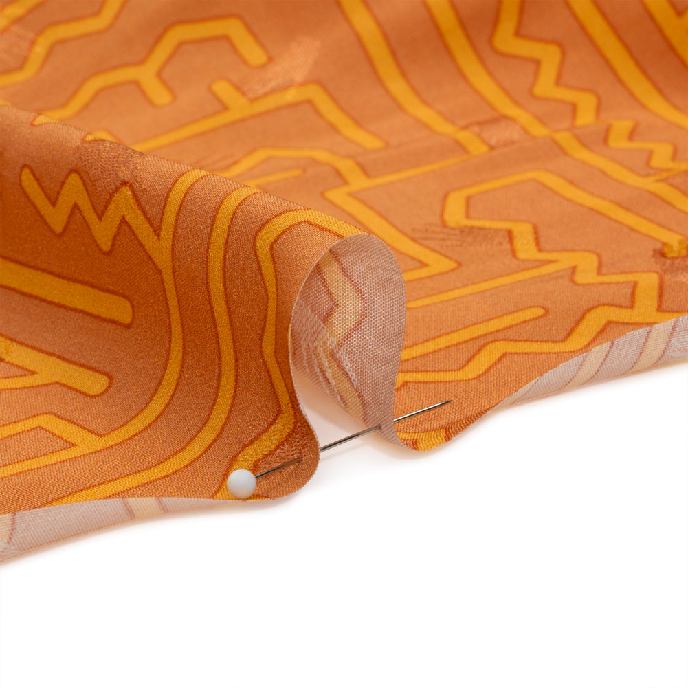 Hands Viscose Jacquard Print - Orange Maze Lines - Mood Exclusive Great Escape