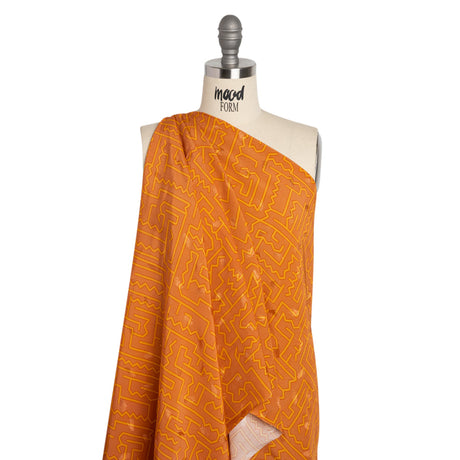 Hands Viscose Jacquard Print - Orange Maze Lines - Mood Exclusive Great Escape