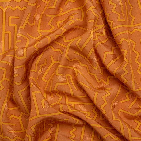 Hands Viscose Jacquard Print - Orange Maze Lines - Mood Exclusive Great Escape