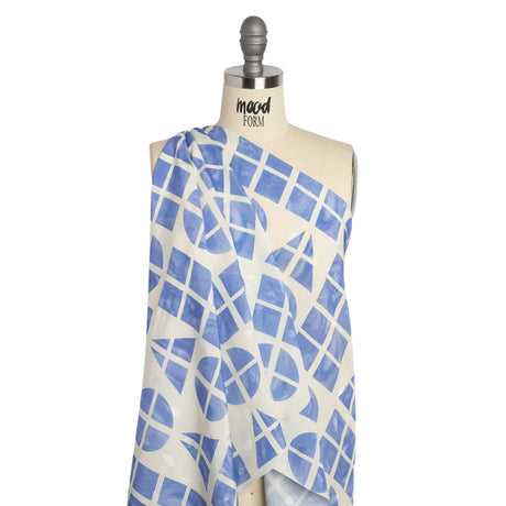 Hands Viscose Jacquard Print - Blue Divided Geometric Shapes - Mood Exclusive Elementary Views