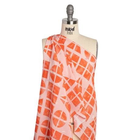 Hands Viscose Jacquard Print - Coral Divided Geometric Shapes - Mood Exclusive Elementary Views