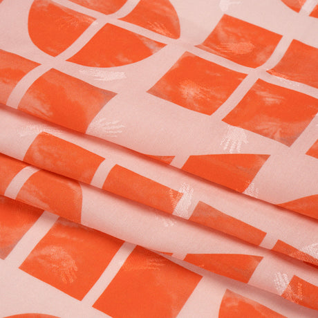 Hands Viscose Jacquard Print - Coral Divided Geometric Shapes - Mood Exclusive Elementary Views