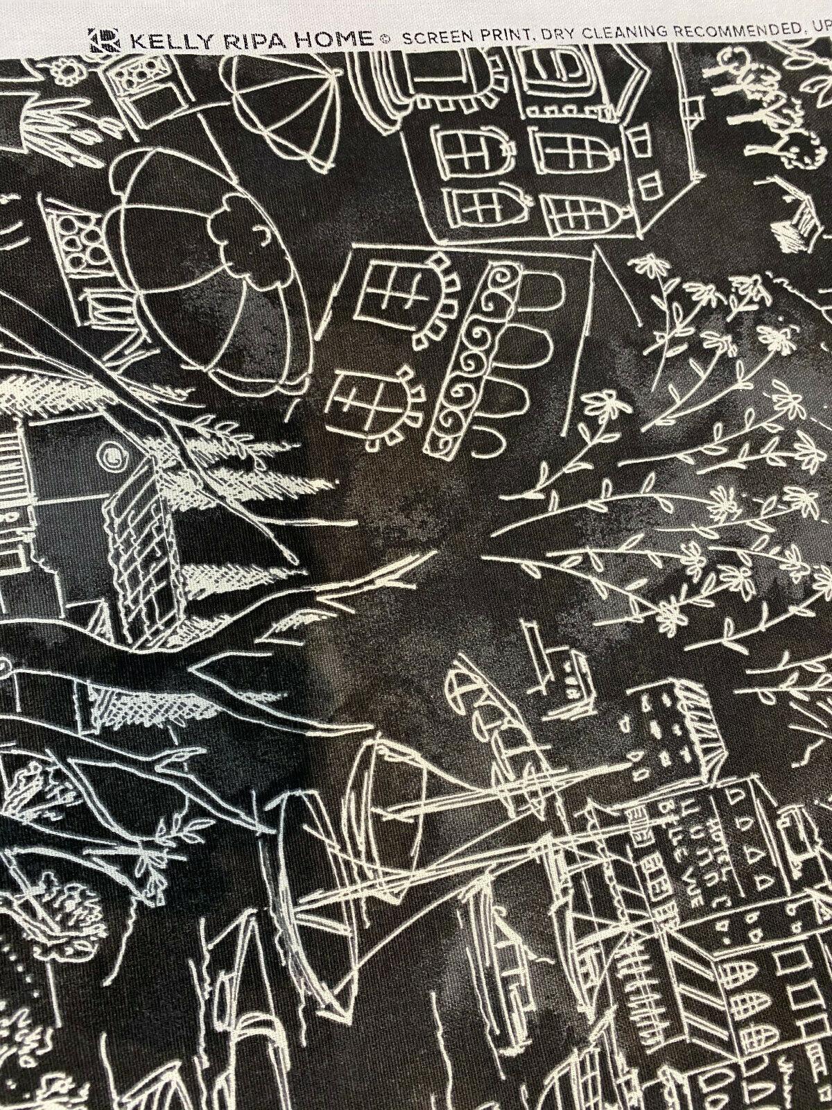 Kelly Ripa Home Daily Sketch Toile Cotton Duck Fabric - Black, Gray, White Sketch Toile, 54" Width (1 Yard)