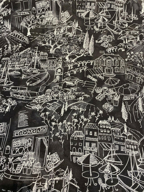 Kelly Ripa Home Daily Sketch Toile Cotton Duck Fabric - Black, Gray, White Sketch Toile, 54" Width (1 Yard)