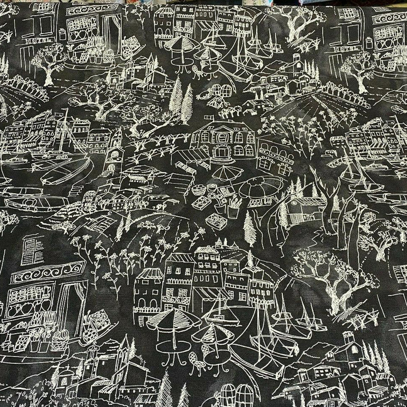 Kelly Ripa Home Daily Sketch Toile Cotton Duck Fabric - Black, Gray, White Sketch Toile, 54" Width (1 Yard)