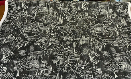 Kelly Ripa Home Daily Sketch Toile Cotton Duck Fabric - Black, Gray, White Sketch Toile, 54" Width (1 Yard)