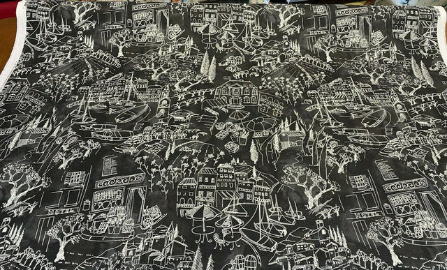 Kelly Ripa Home Daily Sketch Toile Cotton Duck Fabric - Black, Gray, White Sketch Toile, 54" Width (1 Yard)