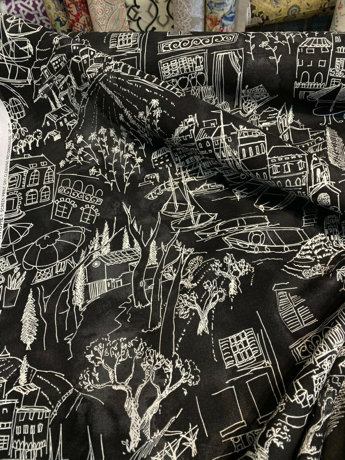 Kelly Ripa Home Daily Sketch Toile Cotton Duck Fabric - Black, Gray, White Sketch Toile, 54" Width (1 Yard)
