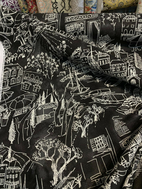 Kelly Ripa Home Daily Sketch Toile Cotton Duck Fabric - Black, Gray, White Sketch Toile, 54" Width (1 Yard)