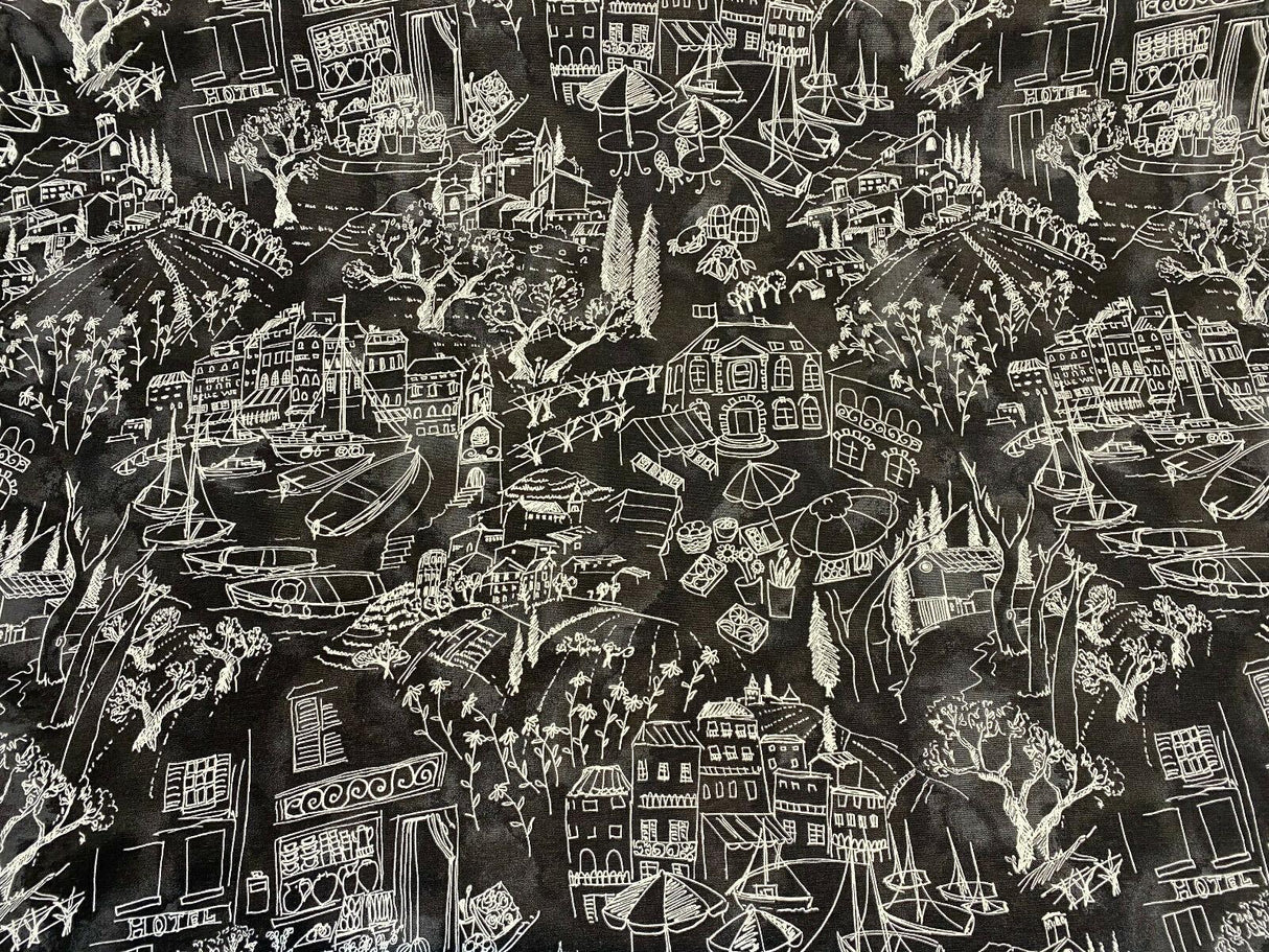Kelly Ripa Home Daily Sketch Toile Cotton Duck Fabric - Black, Gray, White Sketch Toile, 54" Width (1 Yard)