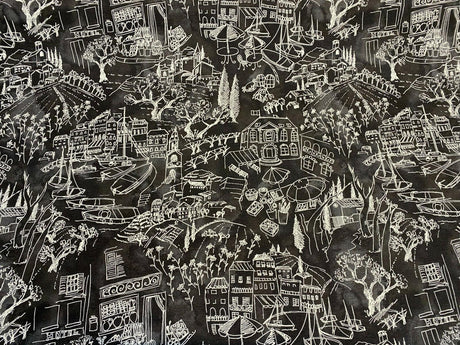 Kelly Ripa Home Daily Sketch Toile Cotton Duck Fabric - Black, Gray, White Sketch Toile, 54" Width (1 Yard)