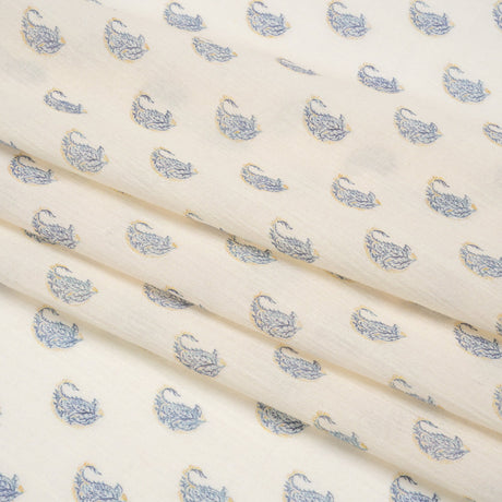 Crinkled Cotton Gauzy Woven Print - Cream and Blue Paisley - Mood Exclusive Bit of Bloom