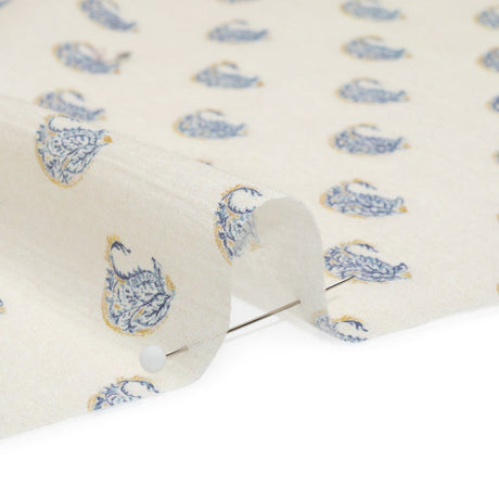 Crinkled Cotton Gauzy Woven Print - Cream and Blue Paisley - Mood Exclusive Bit of Bloom