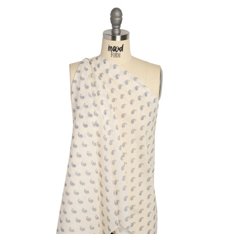 Crinkled Cotton Gauzy Woven Print - Cream and Blue Paisley - Mood Exclusive Bit of Bloom