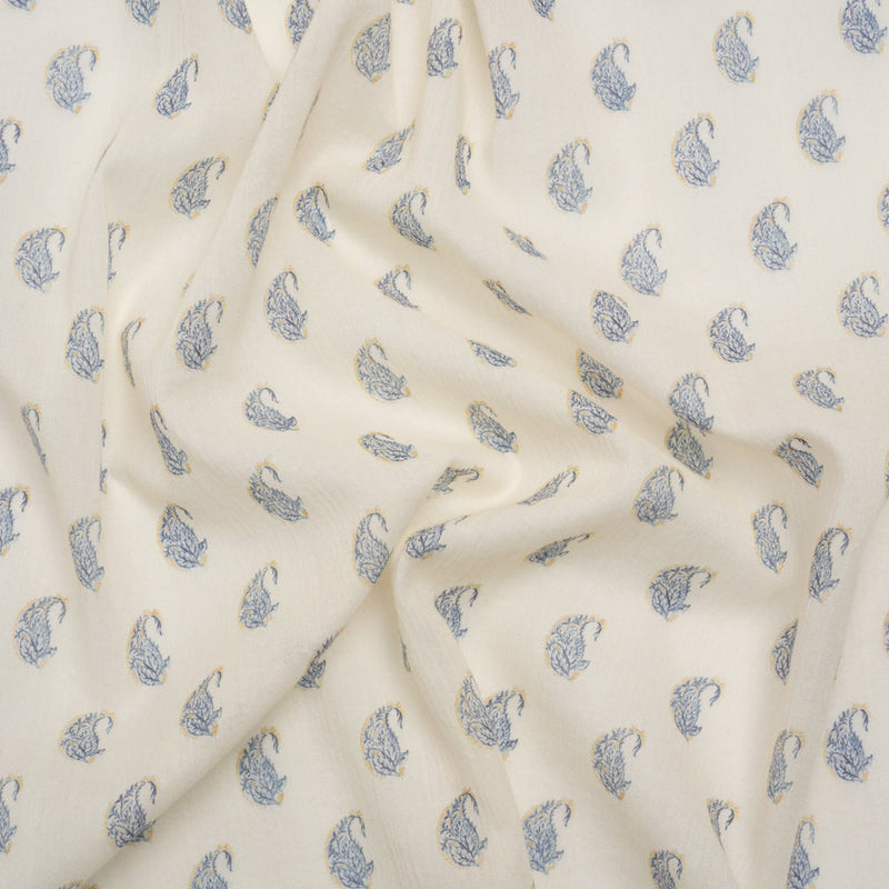 Crinkled Cotton Gauzy Woven Print - Cream and Blue Paisley - Mood Exclusive Bit of Bloom