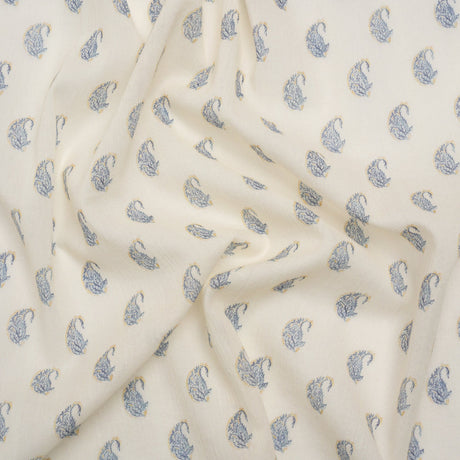 Crinkled Cotton Gauzy Woven Print - Cream and Blue Paisley - Mood Exclusive Bit of Bloom