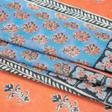 Crinkled Cotton Gauzy Woven Panel - Sky Blue and Coral Floral Patchwork - Mood Exclusive Oued Fes