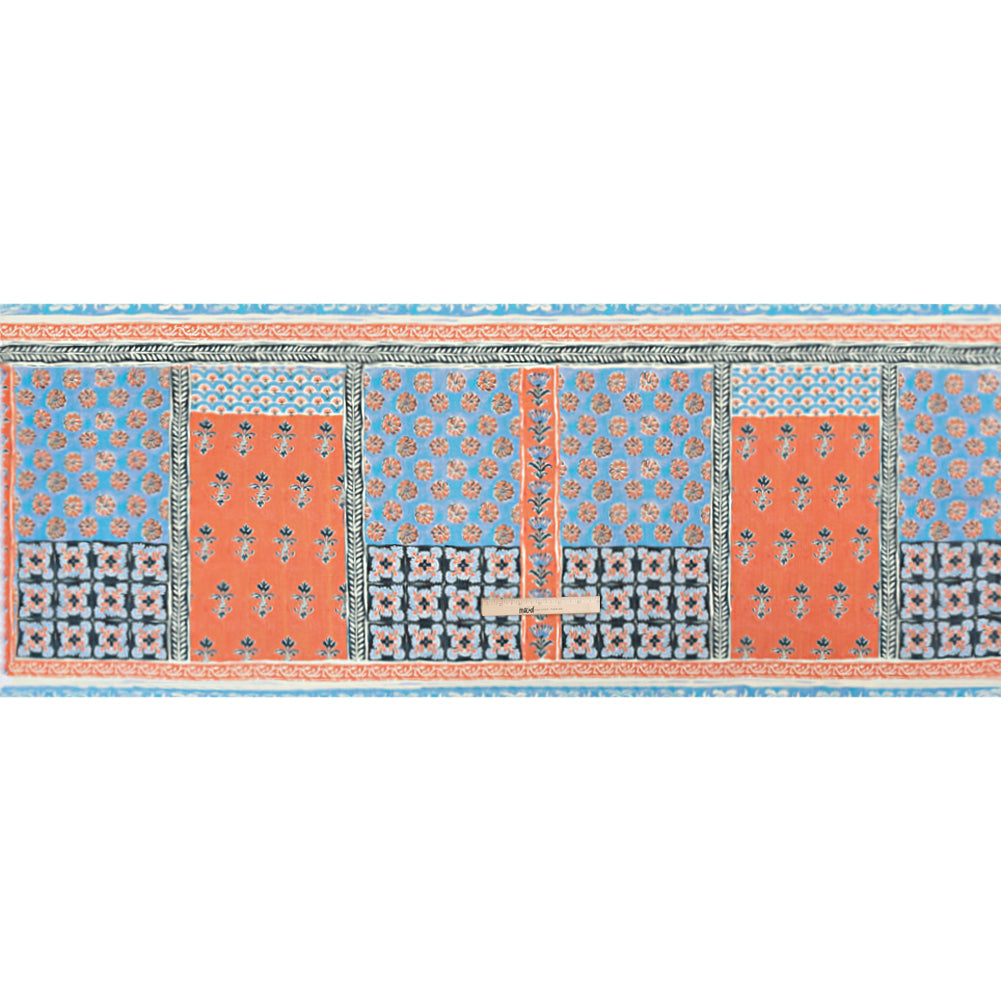 Crinkled Cotton Gauzy Woven Panel - Sky Blue and Coral Floral Patchwork - Mood Exclusive Oued Fes