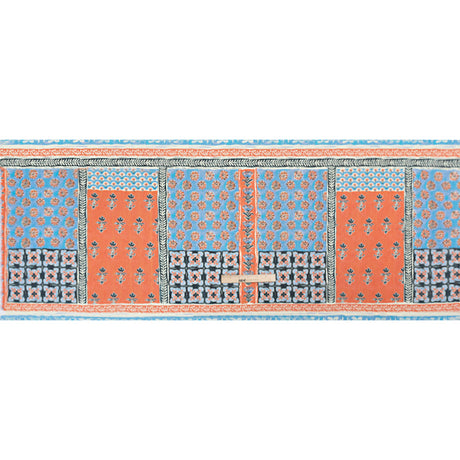 Crinkled Cotton Gauzy Woven Panel - Sky Blue and Coral Floral Patchwork - Mood Exclusive Oued Fes