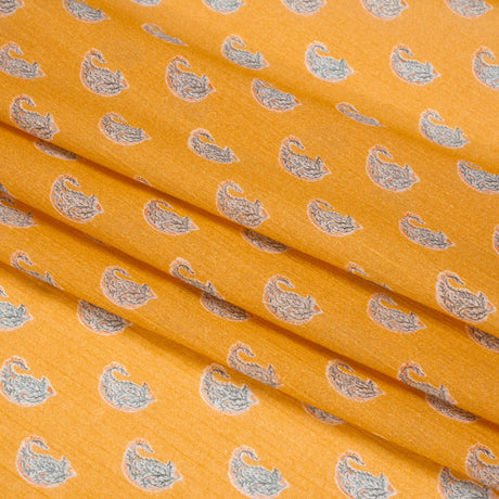 Crinkled Cotton Gauzy Woven Print - Mango Orange and Blue Paisley - Mood Exclusive Bit of Bloom