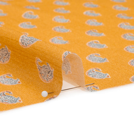 Crinkled Cotton Gauzy Woven Print - Mango Orange and Blue Paisley - Mood Exclusive Bit of Bloom