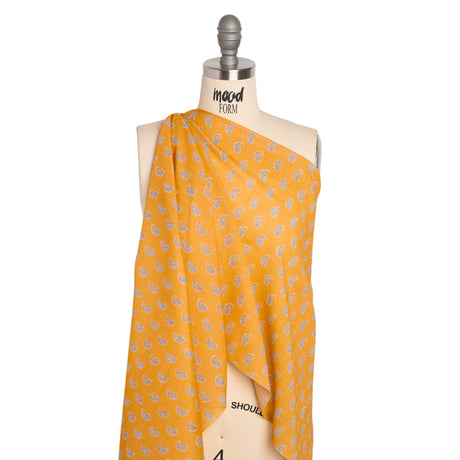 Crinkled Cotton Gauzy Woven Print - Mango Orange and Blue Paisley - Mood Exclusive Bit of Bloom