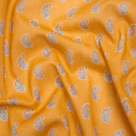 Crinkled Cotton Gauzy Woven Print - Mango Orange and Blue Paisley - Mood Exclusive Bit of Bloom