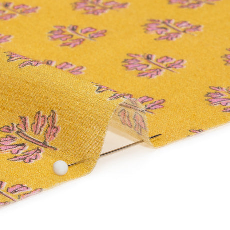 Crinkled Cotton Gauzy Woven Print - Yellow and Pink Leaves - Mood Exclusive Fields of Gold