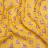 Crinkled Cotton Gauzy Woven Print - Yellow and Pink Leaves - Mood Exclusive Fields of Gold