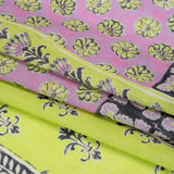 Crinkled Cotton Gauzy Woven Panel - Baby Pink and Lime Green Floral Patchwork - Mood Exclusive Oued Fes