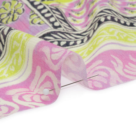 Crinkled Cotton Gauzy Woven Panel - Baby Pink and Lime Green Floral Patchwork - Mood Exclusive Oued Fes
