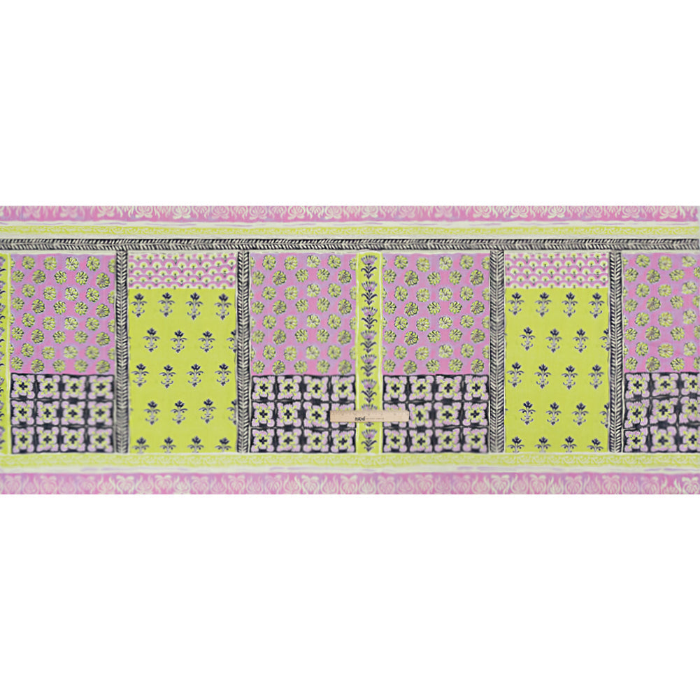 Crinkled Cotton Gauzy Woven Panel - Baby Pink and Lime Green Floral Patchwork - Mood Exclusive Oued Fes