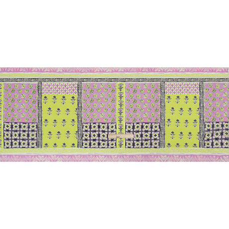 Crinkled Cotton Gauzy Woven Panel - Baby Pink and Lime Green Floral Patchwork - Mood Exclusive Oued Fes