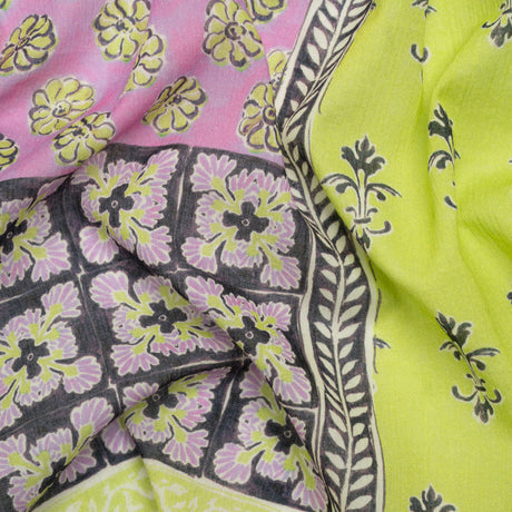 Crinkled Cotton Gauzy Woven Panel - Baby Pink and Lime Green Floral Patchwork - Mood Exclusive Oued Fes