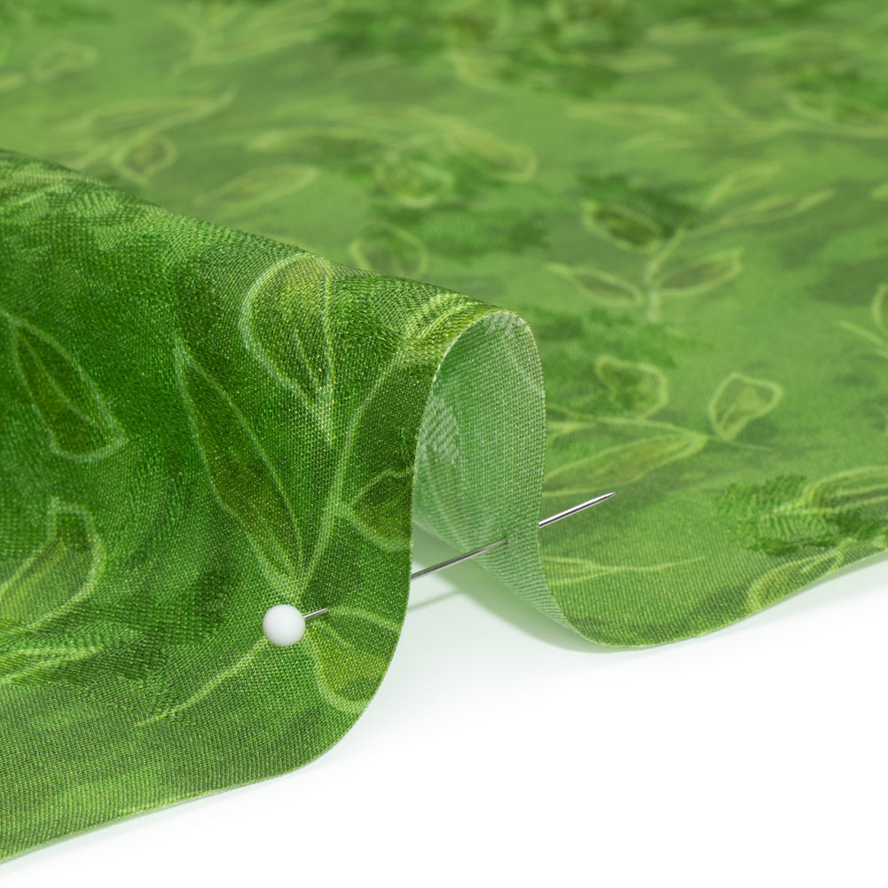 Floral Viscose Jacquard Print - Grass Green Tie Dye and Leaves - Mood Exclusive Little Sprigs