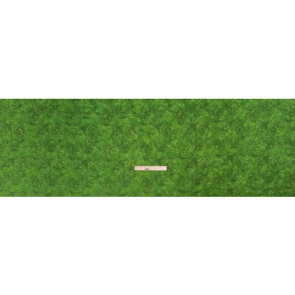 Floral Viscose Jacquard Print - Grass Green Tie Dye and Leaves - Mood Exclusive Little Sprigs