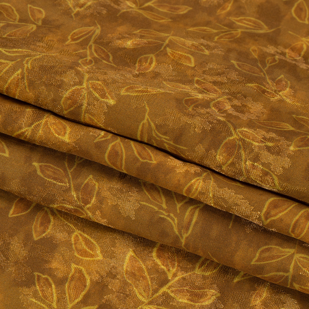 Floral Viscose Jacquard Print - Brown Tie Dye and Leaves - Mood Exclusive Little Sprigs