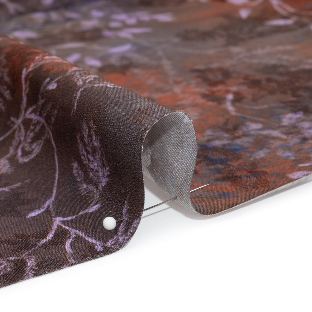 Floral Viscose Jacquard Print - Brown and Purple Leaves - Mood Exclusive Seasonal Impressions