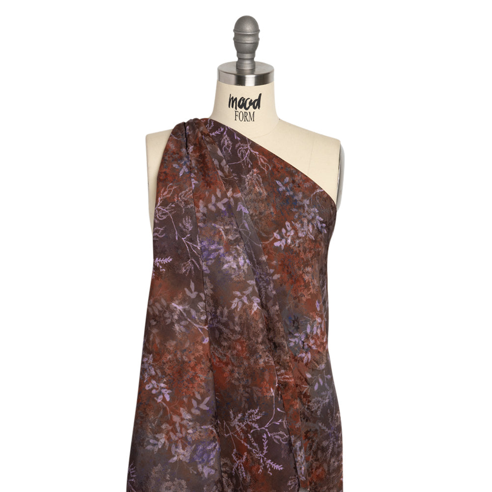 Floral Viscose Jacquard Print - Brown and Purple Leaves - Mood Exclusive Seasonal Impressions