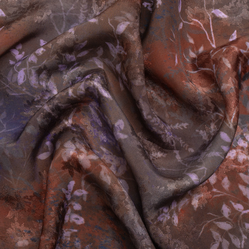 Floral Viscose Jacquard Print - Brown and Purple Leaves - Mood Exclusive Seasonal Impressions