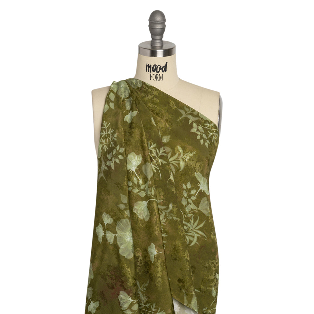 Floral Viscose Jacquard Print - Olive Green Leafy Floral - Mood Exclusive Willow Wanderer