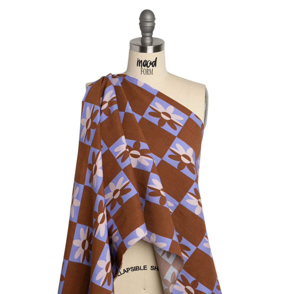 Mood Exclusive Brown Check Yourself Stretch Viscose and Polyamide Twill