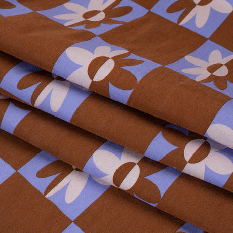 Mood Exclusive Brown Check Yourself Stretch Viscose and Polyamide Twill