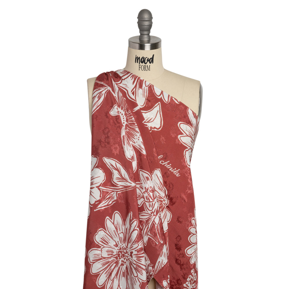 Floral Viscose Jacquard Print - Red and White Floral - Mood Exclusive Botany and Biology