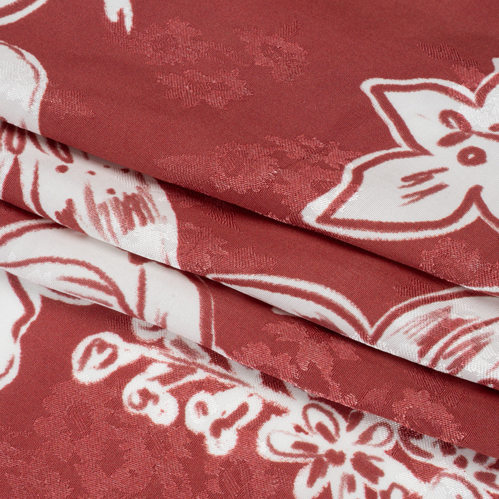 Floral Viscose Jacquard Print - Red and White Floral - Mood Exclusive Botany and Biology