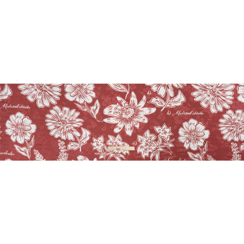 Floral Viscose Jacquard Print - Red and White Floral - Mood Exclusive Botany and Biology