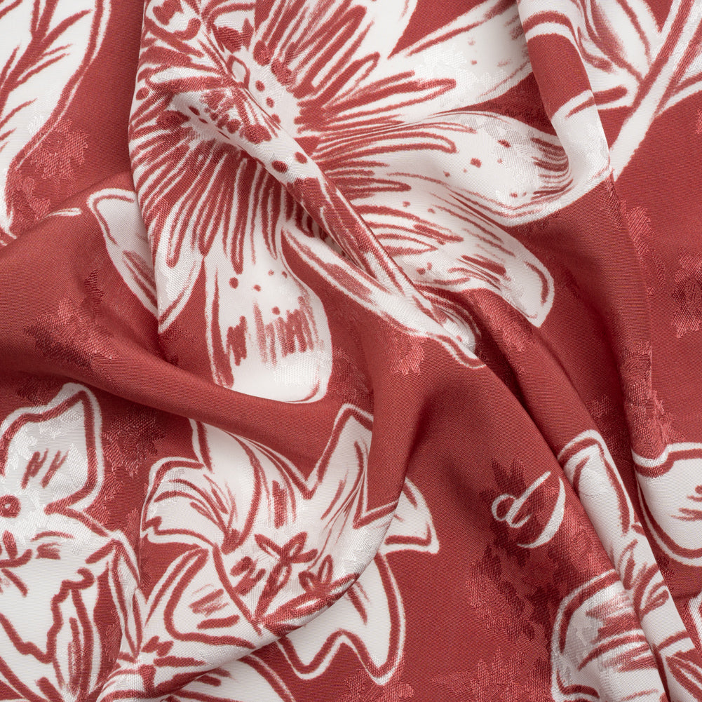 Floral Viscose Jacquard Print - Red and White Floral - Mood Exclusive Botany and Biology